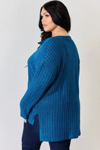 Blue Ribbed Half Button Tunic Sweater for Women Woman T Shirts