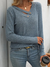 Blue Ribbed Knit Top for Women Dusty Blue