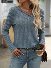 Blue Ribbed Knit Top for Women