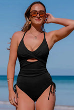 Blue Ribbed One-Piece Swimsuit with Crisscross and Cutout Chest Swimwear