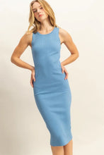 Blue Ribbed Round Neck Sleeveless Knit Midi Dress Sky Blue