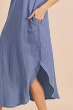 Blue Round Neck Midi Tank Dress with Pockets