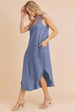 Blue Round Neck Midi Tank Dress with Pockets
