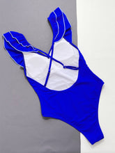 Blue Ruffled One Piece Swimsuit with Removable Padding