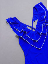 Blue Ruffled One Piece Swimsuit with Removable Padding