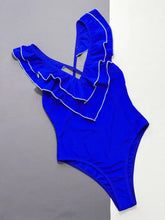 Blue Ruffled One Piece Swimsuit with Removable Padding Swimwear
