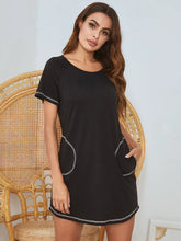 Blue Short Sleeve T Shirt Dress with Pockets for Women