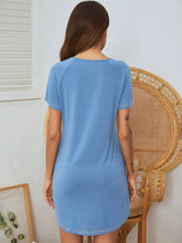 Blue Short Sleeve T Shirt Dress with Pockets for Women