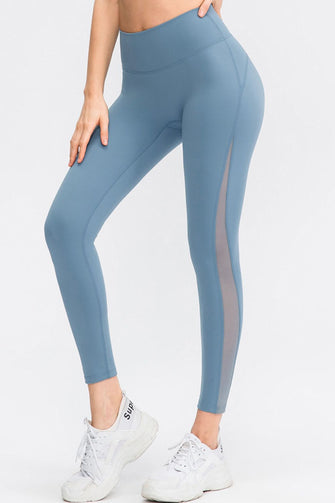 Blue Slim Fit Leggings with Mesh Panels for Women Light Blue