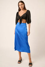 Blue Slit Satin Midi Skirt for Women Sapphire