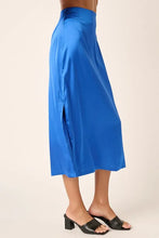 Blue Slit Satin Midi Skirt for Women
