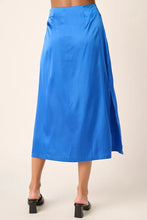 Blue Slit Satin Midi Skirt for Women