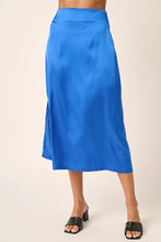 Blue Slit Satin Midi Skirt for Women