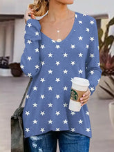Blue Star Pattern Tunic with Side Zippers for Women Blue Woman T Shirts
