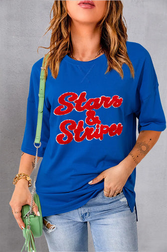 Blue Stars and Stripes T Shirt for Women Royal Blue