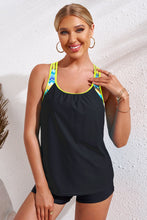 Blue Tankini Top with Scoop Neck and Removable Padding Black