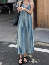 Blue Tie-Dye Sleeveless Maxi Dress