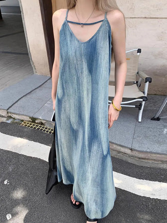 Blue Tie-Dye Sleeveless Maxi Dress French Blue