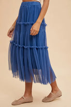 Blue Tulle Tiered Midi Skirt for Women
