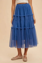 Blue Tulle Tiered Midi Skirt for Women