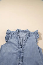 Denim ruffled sleeveless top with elastic neckline