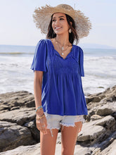 Blue Viscose Blouse with Lace and Ruched Detail for Women Royal Blue