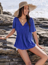 Blue Viscose Blouse with Lace and Ruched Detail for Women Woman T Shirts