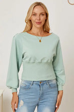 Boat Neck Lantern Sleeve Blouse Sage Woman Blouses