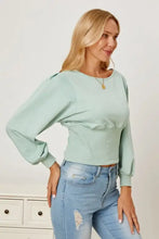 Boat Neck Lantern Sleeve Blouse Woman Blouses