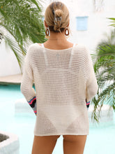 Boat Neck Open-Knit Cover-Up with Colorful Extra-Long Sleeves