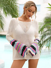 Boat Neck Open-Knit Cover-Up with Colorful Extra-Long Sleeves Swimwear Cover-Ups