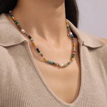 Bohemian natural stone pearl beaded jewelry set with colorful beads and gold accents