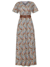 Bohemian Paisley Belted Maxi Dress with Pockets
