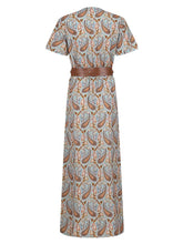 Bohemian Paisley Belted Maxi Dress with Pockets