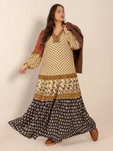 Bohemian Patterned Maxi Dress with Buttons Pastel Yellow
