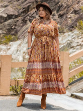 Boho Floral Print Maxi Dress with Tie Waist and Opaque Sleeve Length Ochre Maxi Dresses