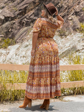 Boho Floral Print Maxi Dress with Tie Waist and Opaque Sleeve Length