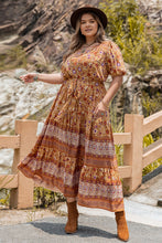 Boho Floral Print Maxi Dress with Tie Waist and Opaque Sleeve Length