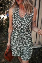 Boho Floral Print V Neck Tunic Sleeveless Dress Casual Dresses