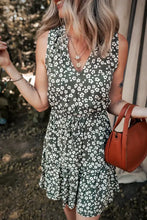 Boho Floral Print V Neck Tunic Sleeveless Dress Casual Dresses