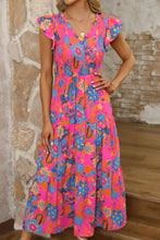 Boho Floral V Neck Ruffle Tiered Dress Casual Dresses
