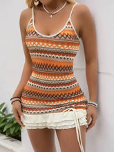 Boho geometric tank top in orange and white with ruffled hem