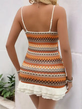 Boho geometric tank top in orange and white with ruffled hem