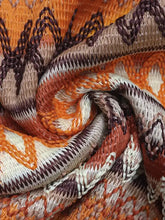 Boho geometric tank top with orange brown patterned scarf