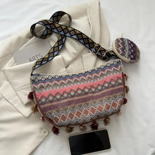 Boho printed tassel crossbody bag with small purse and geometric patterns