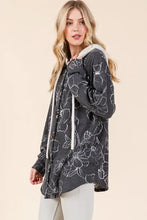 BOMBOM Drawstring Flower Print Button Up Shacket Woman Outerwear