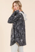 BOMBOM Drawstring Flower Print Button Up Shacket Woman Outerwear