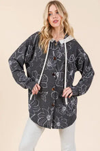 BOMBOM Drawstring Flower Print Button Up Shacket Woman Outerwear