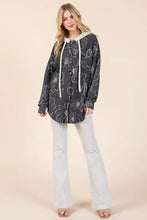 BOMBOM Drawstring Flower Print Button Up Shacket Woman Outerwear