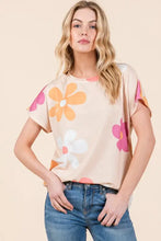 Bombom Floral Short Sleeve T-Shirt in Peach with Colorful Print
